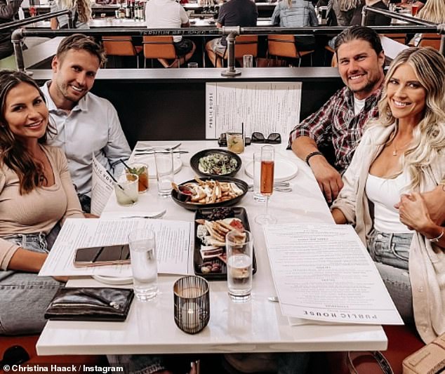 Family time: Christina Hall and husband, Joshua Hall enjoyed a meal with family in  Tennessee Saturday sharing