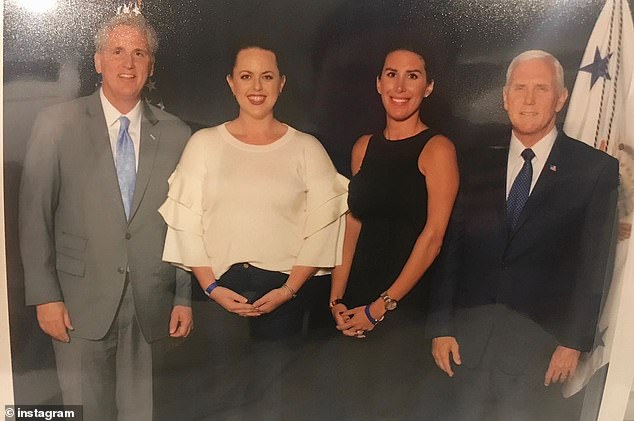 Pictures obtained by DailyMail.com show the glamourous lawyer posing with high-profile politicians Pence and McCarthy at a luxury lunch event in Newport Beach, California, in 2017