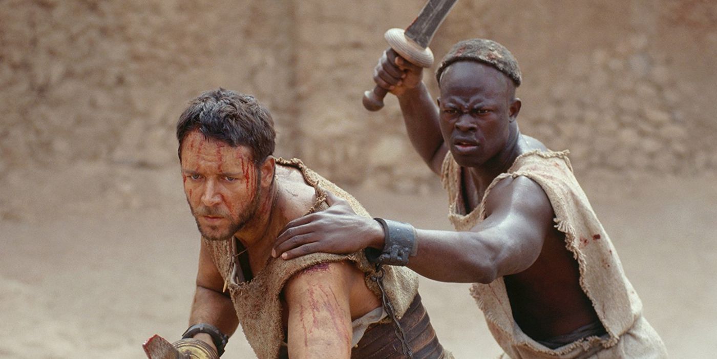 Maximus and Juba fighting together in Gladiator