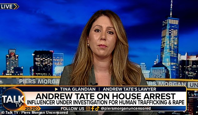 Tate's lawyer, Tina Glandian, said his time in prison has 'taken its toll' and he's 'struggling to process' what he's been through
