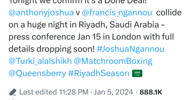 Anthony Joshua agrees deal to face Francis Ngannou in Saudi Arabia