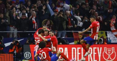 Atletico Madrid 4-2 Real Madrid: Antoine Griezmann and Rodrigo Riquelme strike in extra time to seal Copa Del Rey win for Atleti over arch-rivals in heated Madrid derby clash