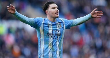 Coventry 3-1 Leicester: Callum O'Hare scores twice as Sky Blues fight back to earn memorable derby win over 10-man Championship leaders