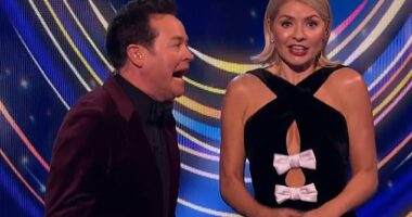 Dancing On Ice host Holly Willoughby apologised in case she accidentally said a 'naughty word' at the start of Sunday's Dancing On Ice
