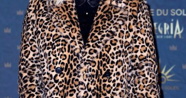 Denise wore a leopard print jacket which she teamed with a pair of black leather trousers for the evening