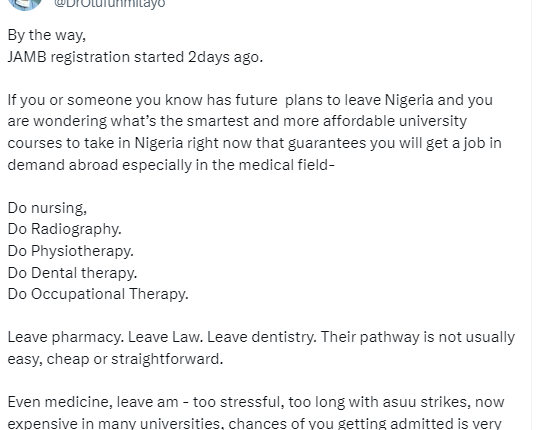 Doctor educates young Nigerians on University courses they can take that guarantees them a job in demand abroad