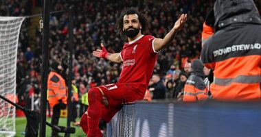 Salah celebrates scoring his second goal of the match against Newcastle on New Year's Day