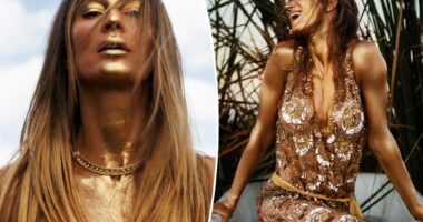 Gisele Bündchen poses covered in gold body paint for Harper's Bazaar