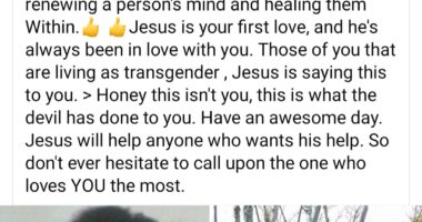"God created only two genders" Former transwoman reverts to being a man after encounter with God