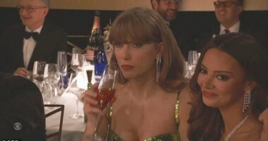 Taylor Swift looked distinctly unimpressed after she became the butt of one of Golden Globes' host Jo Koy's gags on Sunday night