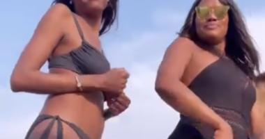 Hot Mamas! Oluchi Orlandi and Ojy Okpe flaunt their fit bikini bodies in Lagos beach