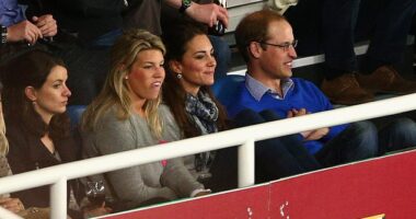 The Prince and Princess of Wales seen with Natasha Archer watching rugby during their Australia tour