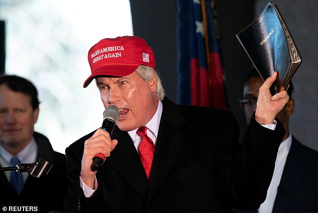 L. Lin Wood speaks at a press conference on December 2, 2020 amid his efforts to overturn the results of the 2020 presidential election to help now former President Donald Trump