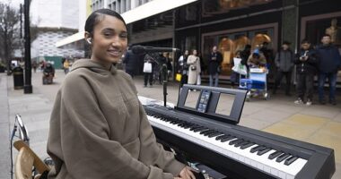 Christian singer Harmonie London is back out on Oxford Street in London playing today