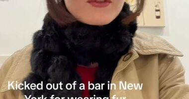 California native Alexandra Yvette was shocked and devastated for being kicked out of one New York bar for wearing real fur, although she is vegan