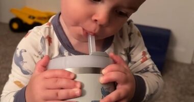 Dr Sachin Soni, who owns the Lady Bay Dental Care in Nottingham, warned that drinking from a straw can be detrimental to young teeth. One toddler is seen using it