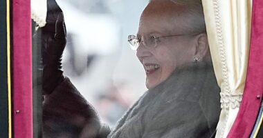 Margrethe II followed in a carriage, waving at delighted crowds as she left from Christian IX's Palace