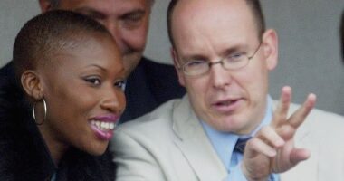 Nicole Coste, an Air France air hostess turned fashion designer, and her former lover Prince Albert at an event in April 2002
