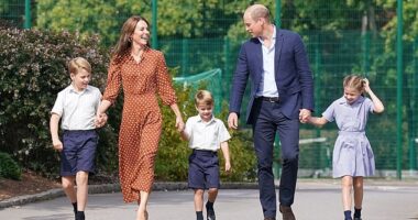 As Prince George approaches his teenage years, the talk among royal circles is rife as to where the future king will head for his secondary education. Pictured: George, Kate, Louis, William and Charlotte at Lambrook School