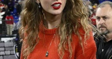 Taylor Swift has revealed how she perfects her signature scarlet pout after fans were baffled by its staying power after she smooched Travis Kelce on Sunday