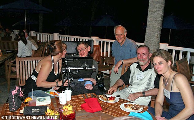 Stephen Hawking pictured at a barbecue on Jeffrey Epstein's Caribbean island Little St. James in 2006