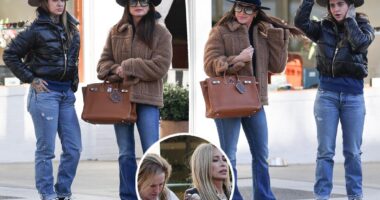 Kyle Richards and Morgan Wade twin in cowboy hats on lunch date with Kathy Hilton