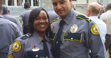 Police Chief Graig 'Twin' LeBlanc, right, wrote an open letter to the community after he and his police captain wife, Crystal, left, were allegedly shot by another officer Savannah Butler