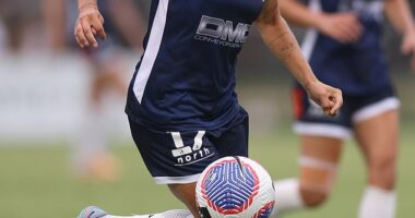 Matildas star Kyah Simon has detailed her '483 days of hell' after making a triumphant return from injury last weekend for the Central Coast Mariners (pictured)