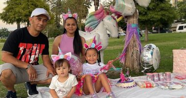 Hanna Sofia Cortes Bernal - pictured second from left in a white romper suit - is the only surviving member of her family of four, after a terrible New Year's Eve car crash