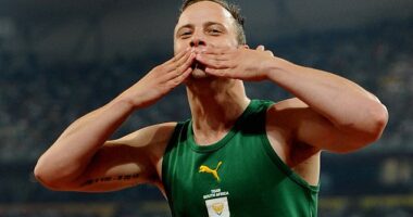 Oscar Pistorius competing at the 2008 Paralympic Games in Beijing. He has just been released from jail for the murder of Reeva Steenkamp