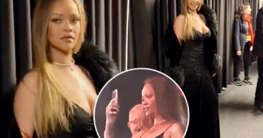 Rihanna sizzles in strappy black dress at Yellow Pieces concert during Paris Fashion Week