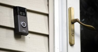 A Ring doorbell camera is seen outside a home. As of this week, the footage from the cameras will not be shared with police when they request it