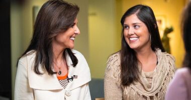 Nikki Haley is seen on the campaign trail with her daughter Rena, 25. On January 1 a hoax caller claimed Haley had killed her daughter and was threatening to kill herself