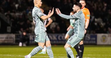 Daizen Maeda (left) scored after a minute to give Celtic the lead - and become their first scorer of the calendar year for the third year running