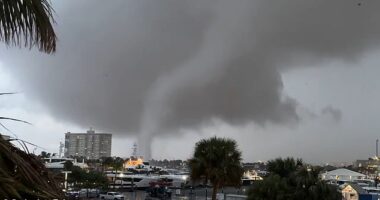 Videos emerging from the South Florida city shows the large tornado moving close to downtown