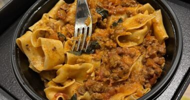 Ariane Sherine tried Brooklyn Beckham's pop-up restaurant. Pictured, his 12-hour slow cooked Wagyu Bolognese