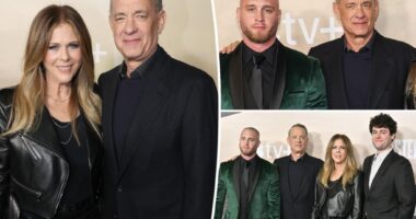 Tom Hanks, Rita Wilson hit rare red carpet with sons Chet, Truman