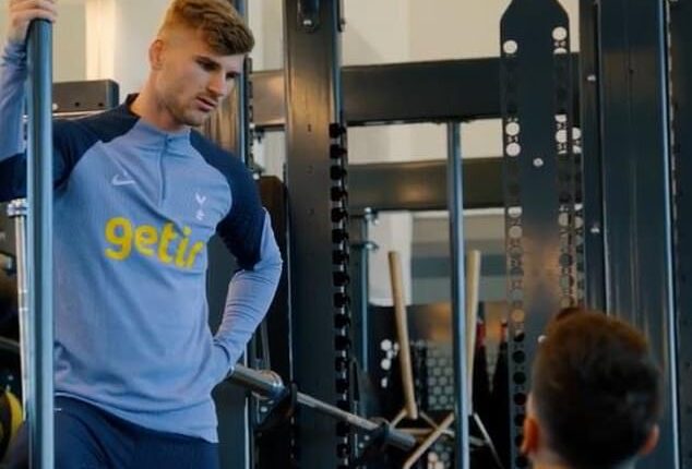 Timo Werner (left) has taken part in his first training session for Tottenham after his loan move
