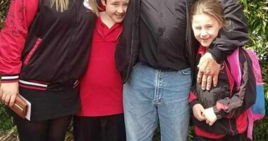 Warren 'Wazza' Laing (pictured with his three children) drowned while saving his 14-year-old daughter from a rip current on January 14