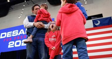 Florida Gov. Ron DeSantis surprised many by stepping away from New Hampshire to campaign in South Carolina over the weekend. He is seen here carrying his daughter Mamie while his eldest daughter Madison yawns and his son Mason watches ahead of an event in Myrtle Beach