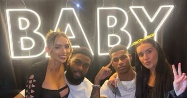 Marcus Rashford was in Northern Ireland to visit his close friend and former Manchester United academy player Ro-Shaun Williams (second left) after he signed for Larne