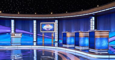 The empty Jeopardy! stage.