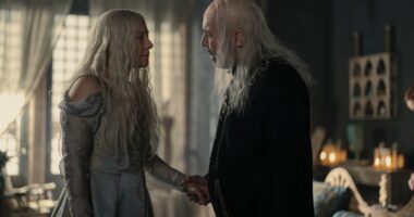 Rhaenyra (Emma D'Arcy) and Viserys (Paddy Considine) in House of the Dragon