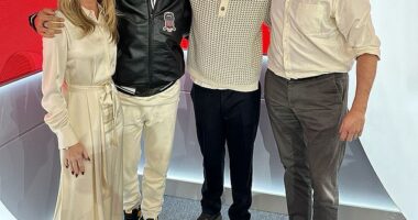 Amanda Holden, (left), revealed her parents are starring'in Happy Valley star James Norton's, (second from right) new Cornwall-based TV drama when he and Kingsley Ben-Adir appeared on Heart Breakfast on Monday