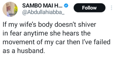 American woman slams Nigerian man for saying he has failed as a husband if his wife?s body doesn?t shiver in fear anytime she hears the sound of his car