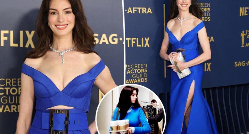 Anne Hathaway pays homage to 'The Devil Wears Prada' in cerulean gown for 2024 SAG Awards