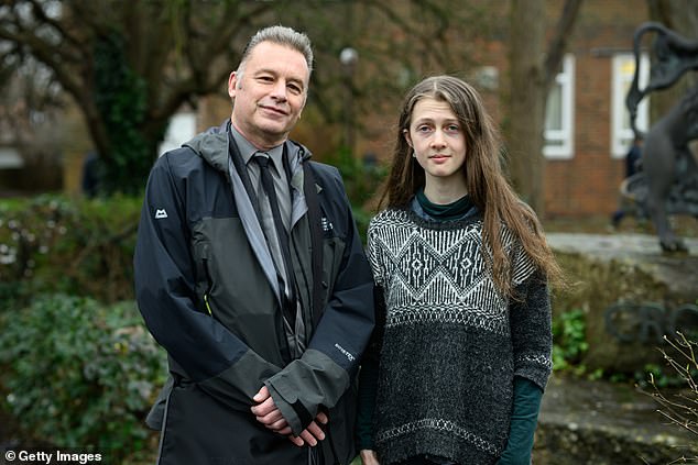 The BBC broadcaster (left) standing with Cressida Gethin outside Isleworth Crown Court ahead of giving evidence as a defence witness