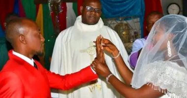 Benue bride and groom arrive church in motorcycle