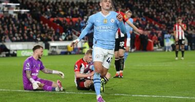 Phil Foden scored a fine hat-trick as Manchester City came from behind to beat Brentford