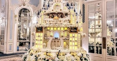 Madeline Burton's £13,000 wedding cake - which took three months to complete, is pictured